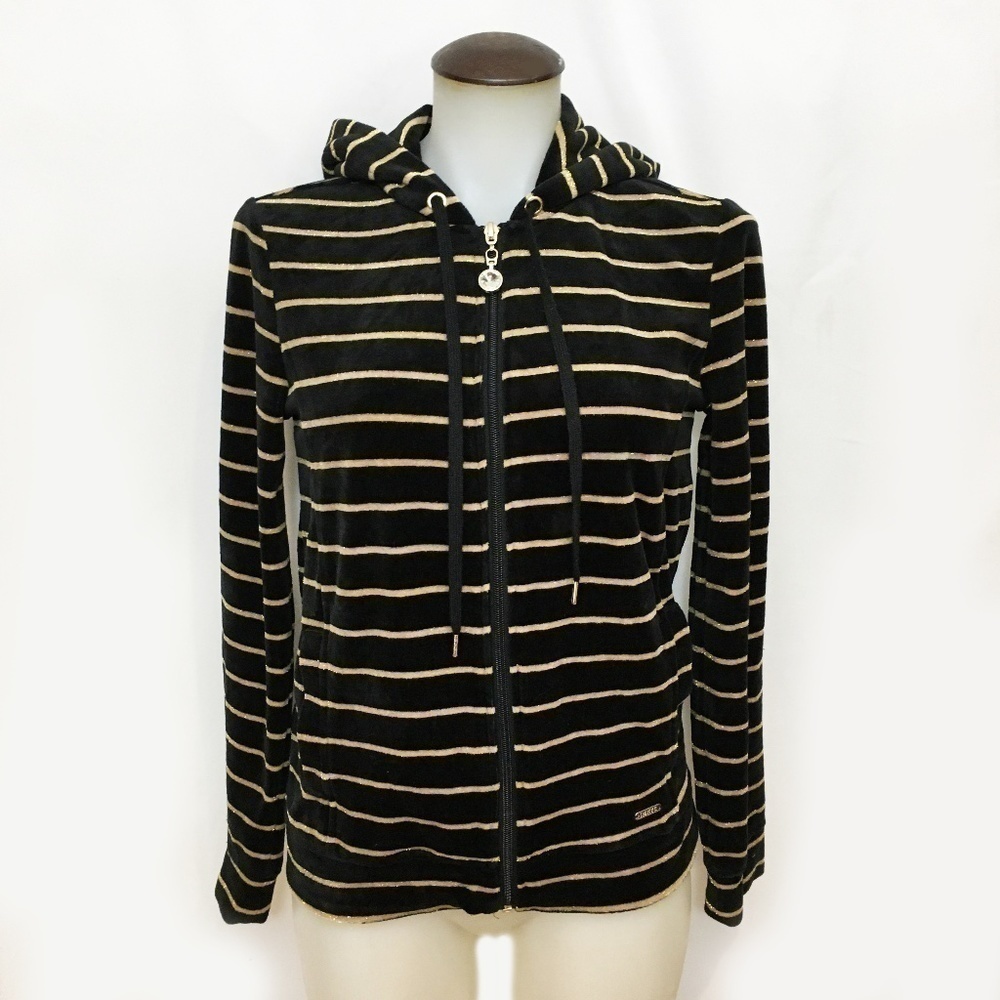 IMNYC BLACK VELOUR HOODY WITH GOLD STRIPE